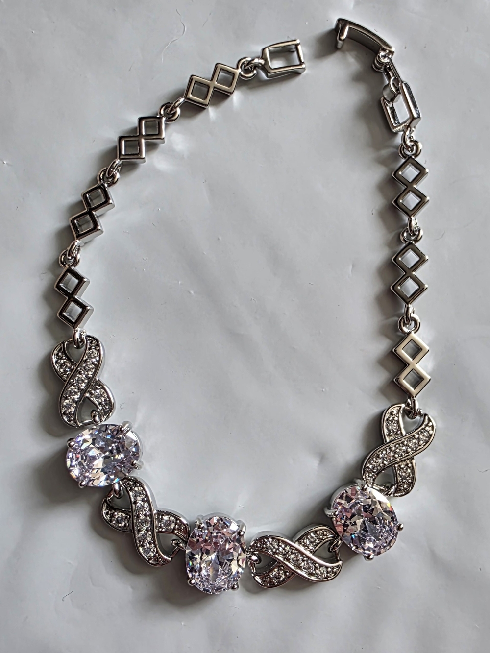 Silver-Tone Women’s Sparkling Crystal Link Necklace - Clear
